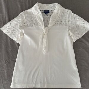 Pendleton 100% Cotton Tie Neck Eyelet Blouse